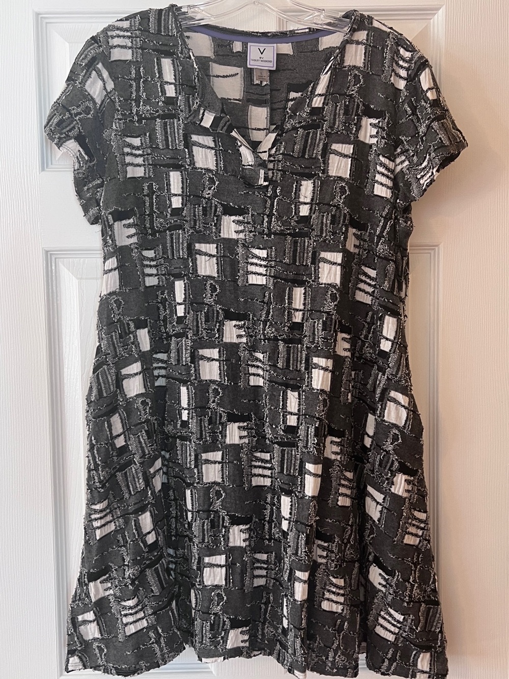 Black & White Textured Midi Dress